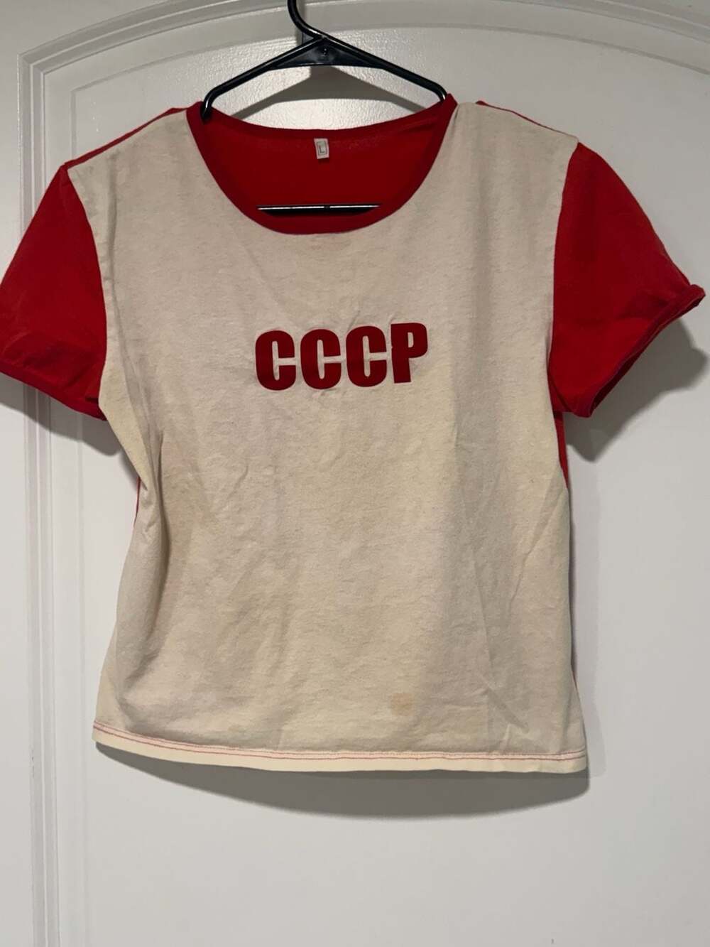 CCCP Soviet Graphic Ringer Tee Retro Y2K Indie Sleaze Red Cream Women’s